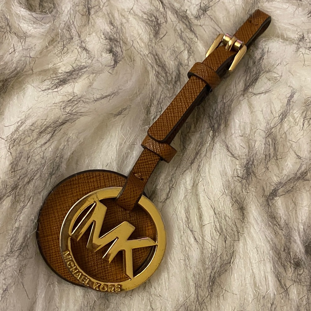 Michael Kors Tan and Gold Logo Keychain